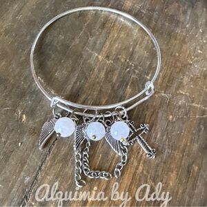 Silver statement bangle multi charms scorpio protection bracelet